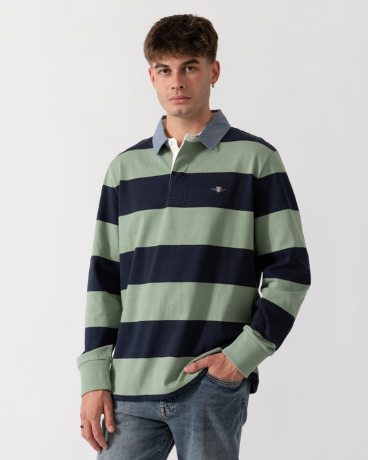 GANT Mens Regular Fit Chambray Stripe Heavy Rugger - 308 Surplus Mint front