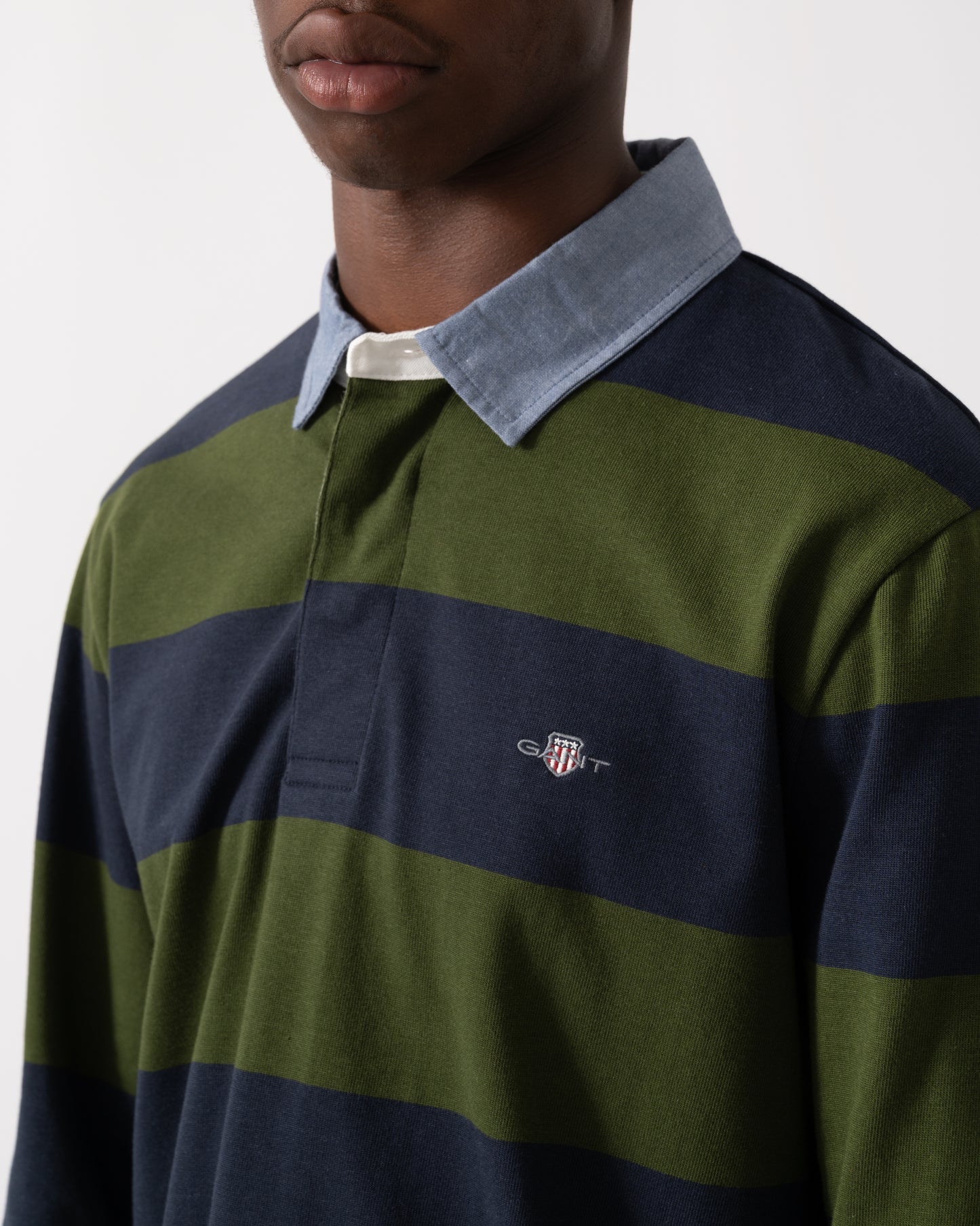 GANT Mens Regular Fit Chambray Stripe Heavy Rugger - 360 Country Green