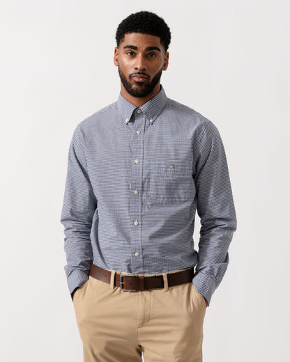 Model wearing GANT Mens Regular Fit Classic Poplin Gingham Shirt in 423 Persian Blue - Main