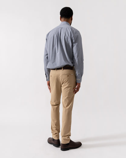 Model wearing GANT Mens Regular Fit Classic Poplin Gingham Shirt in 423 Persian Blue - Back