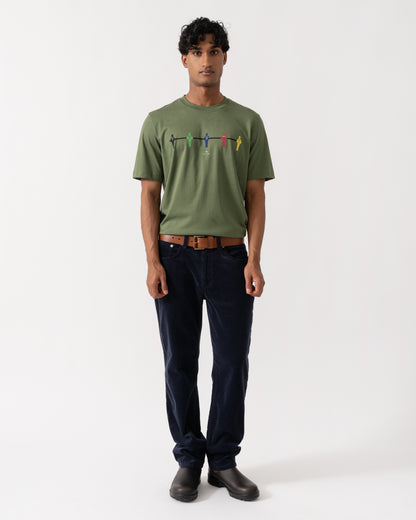 Man wearing GANT Mens Regular Fit Cord Jeans - 433 Evening Blue