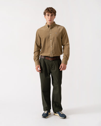 Outfit shot of GANT Mens Regular Fit Corduroy Shirt - 264 Light Taupe