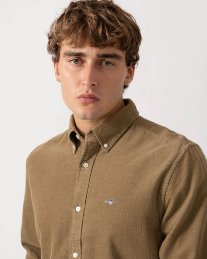 Close up of GANT Mens Regular Fit Corduroy Shirt - 264 Light Taupe