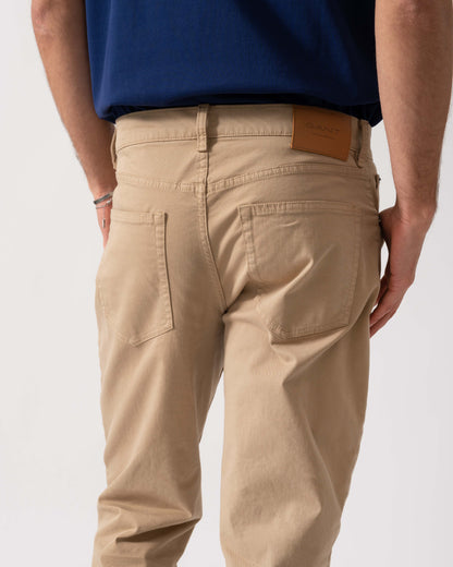 model wearing GANT Mens Regular Fit Desert Jeans - 248 Dark Khaki  back pocket