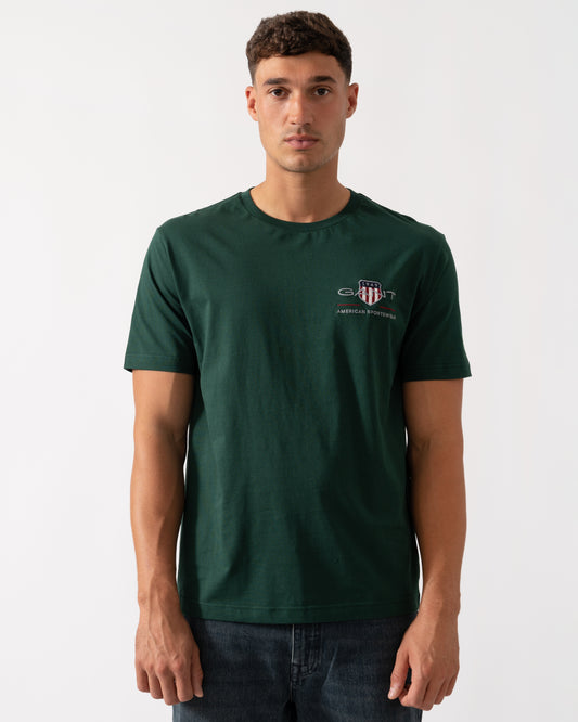 GANT Mens Regular Fit Embroidered Archive Shield T-Shirt - 374 Tartan Green