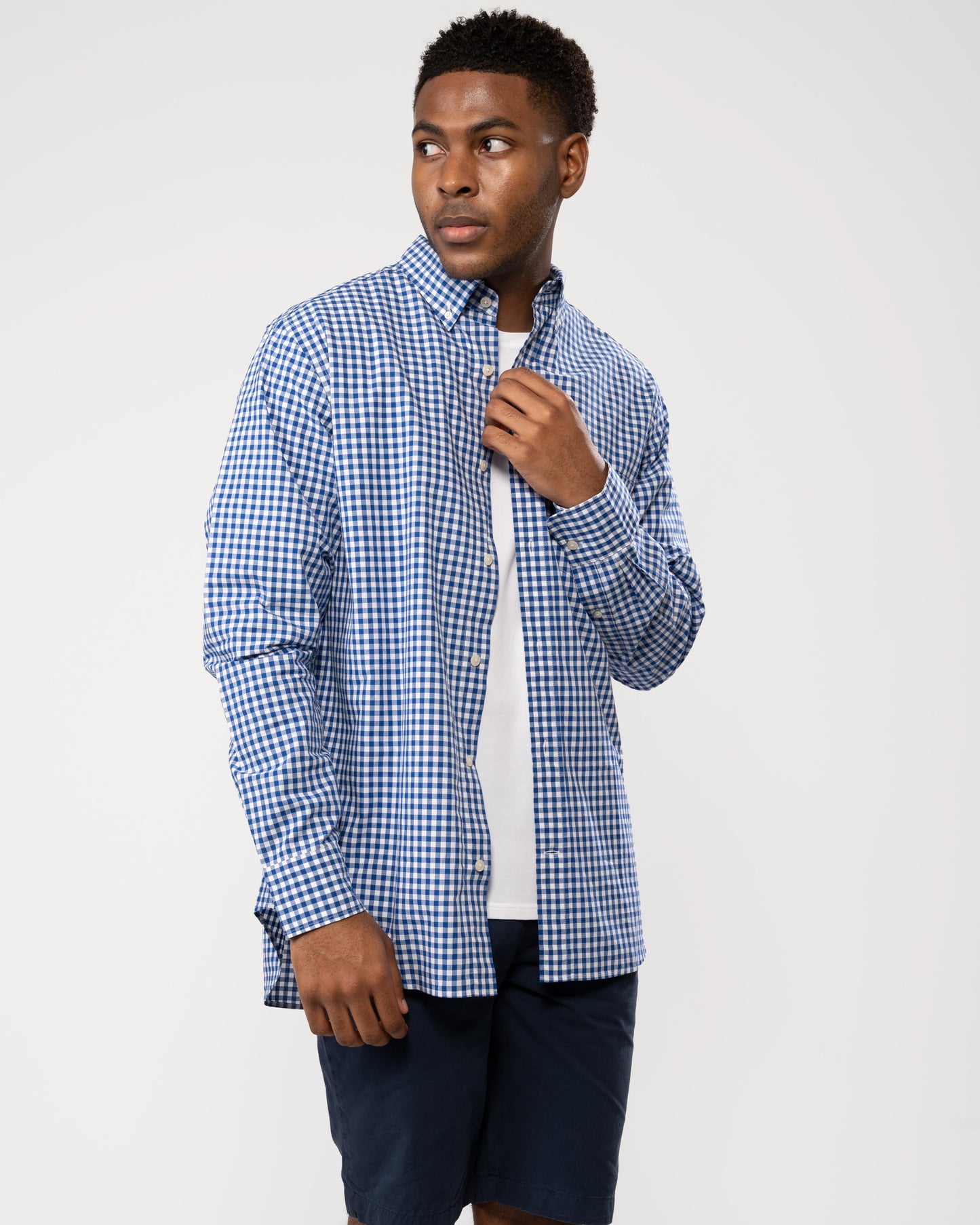 GANT Mens Regular Fit Long Sleeve Poplin Gingham Shirt - 436 College Blue
