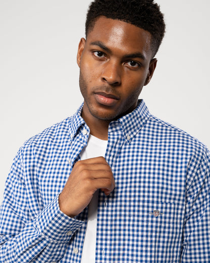 GANT Mens Regular Fit Long Sleeve Poplin Gingham Shirt - 436 College Blue