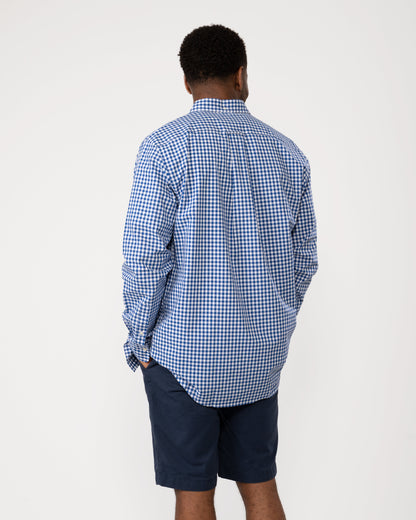 GANT Mens Regular Fit Long Sleeve Poplin Gingham Shirt - 436 College Blue