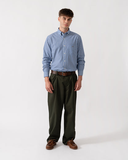 GANT Mens Regular Fit Long Sleeve Poplin Stripe Shirt in 436 College Blue full length