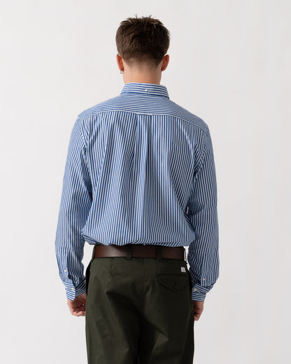GANT Mens Regular Fit Long Sleeve Poplin Stripe Shirt in 436 College Blue back