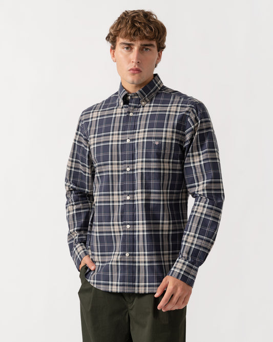 GANT Mens Regular Fit Poplin Check Shirt - 251 Mist Taupe | CHO | Designer Mens Long Sleeve Shirts