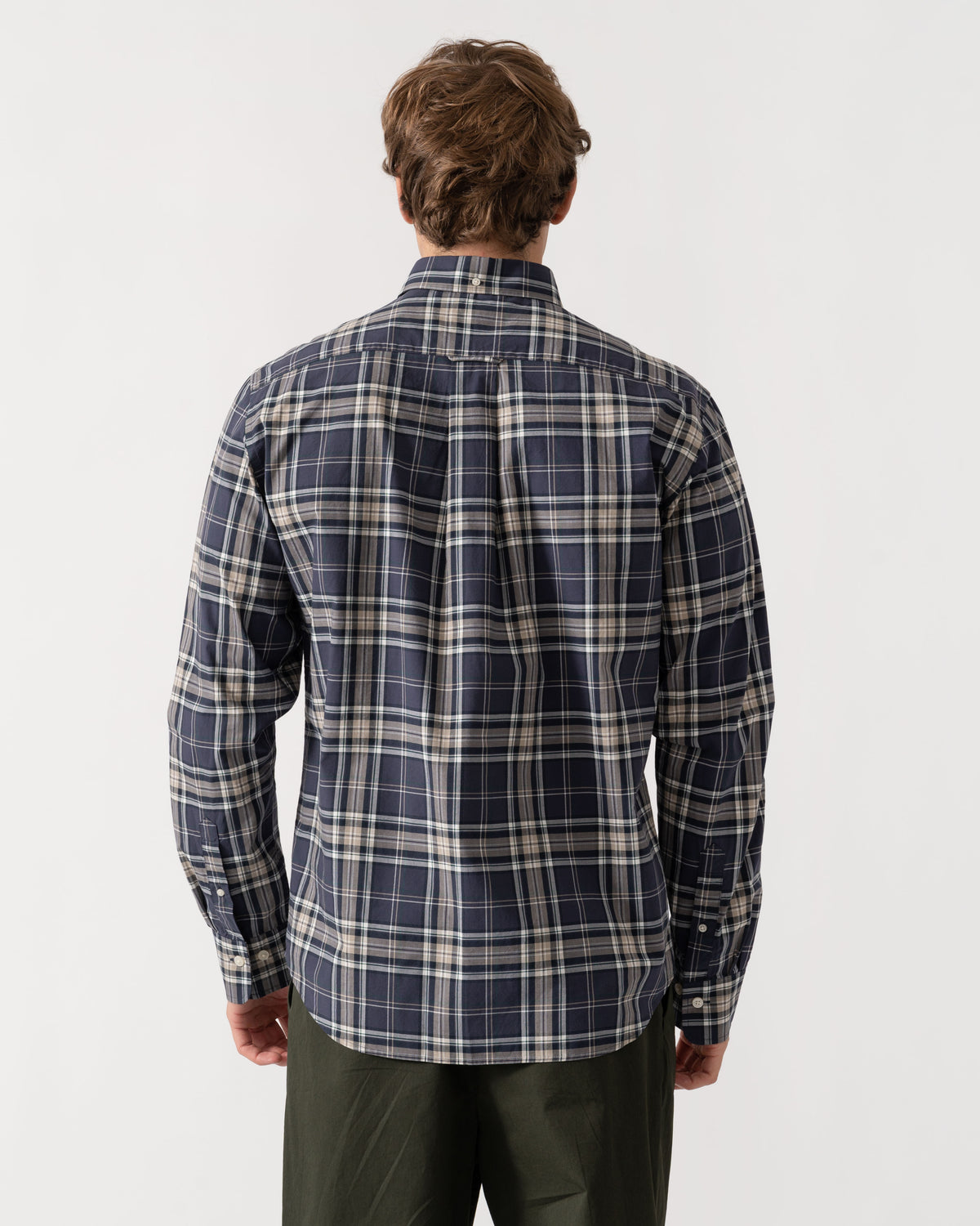 GANT Mens Regular Fit Poplin Check Shirt - 251 Mist Taupe | CHO | Designer Mens Long Sleeve Shirts