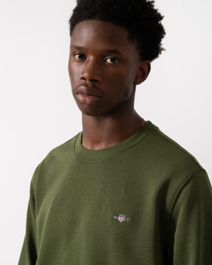 GANT Mens Regular Fit Shield Logo Crew Neck Sweatshirt - 360 Country Green