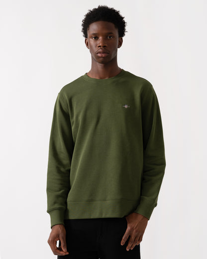 GANT Mens Regular Fit Shield Logo Crew Neck Sweatshirt - 360 Country Green