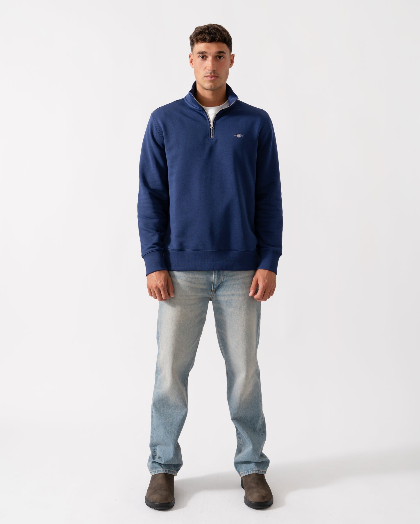 GANT Mens Regular Fit Shield Logo Half Zip Sweatshirt - 423 Persian Blue