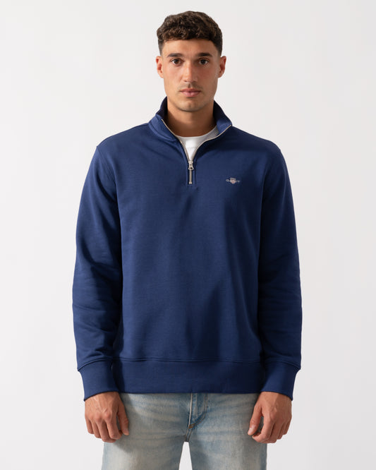 GANT Mens Regular Fit Shield Logo Half Zip Sweatshirt - 423 Persian Blue