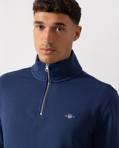 GANT Mens Regular Fit Shield Logo Half Zip Sweatshirt - 423 Persian Blue