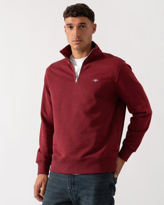 GANT Mens Regular Fit Shield Logo Half Zip Sweatshirt - 604 Plumped Red