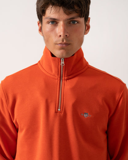 GANT Mens Regular Fit Shield Logo Half Zip Sweatshirt - 845 Deep Orange