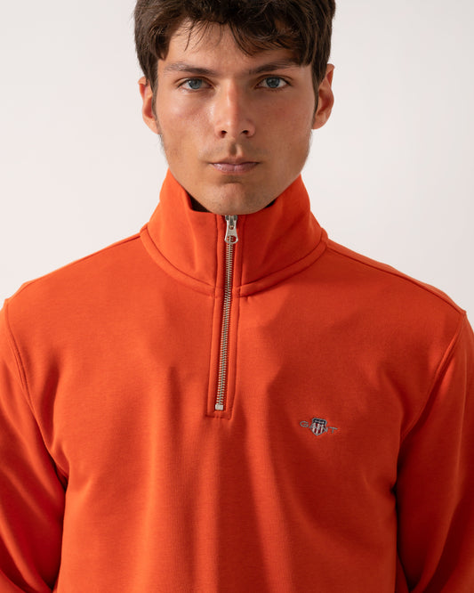 GANT Mens Regular Fit Shield Logo Half Zip Sweatshirt - 845 Deep Orange