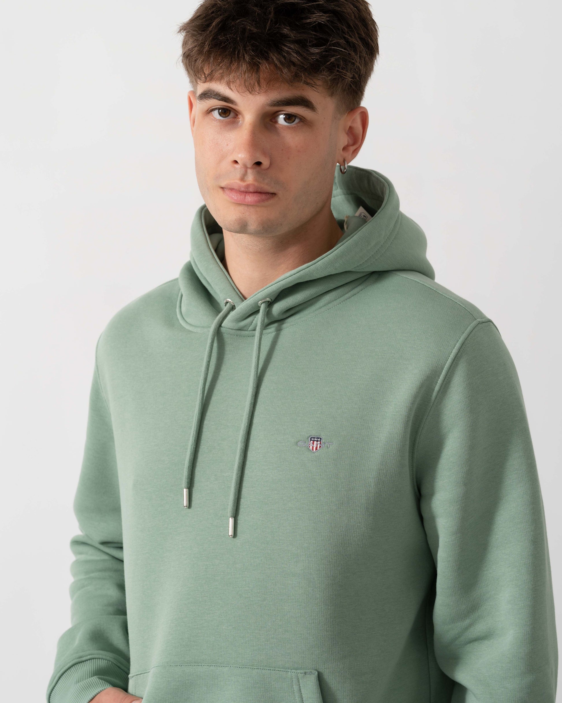 GANT Mens Regular Fit Shield Logo Pullover Hoodie - 308 Surplus Mint logo