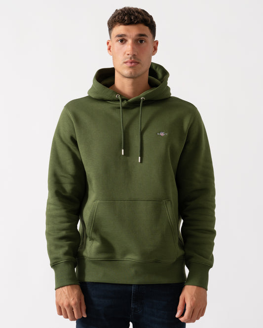 GANT Mens Regular Fit Shield Logo Pullover Hoodie - 360 Country Green