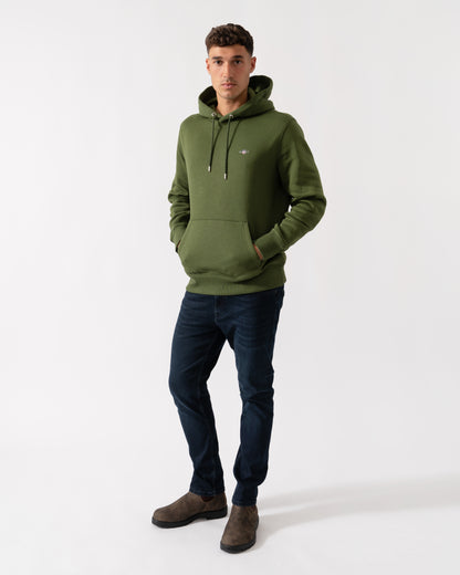 GANT Mens Regular Fit Shield Logo Pullover Hoodie - 360 Country Green