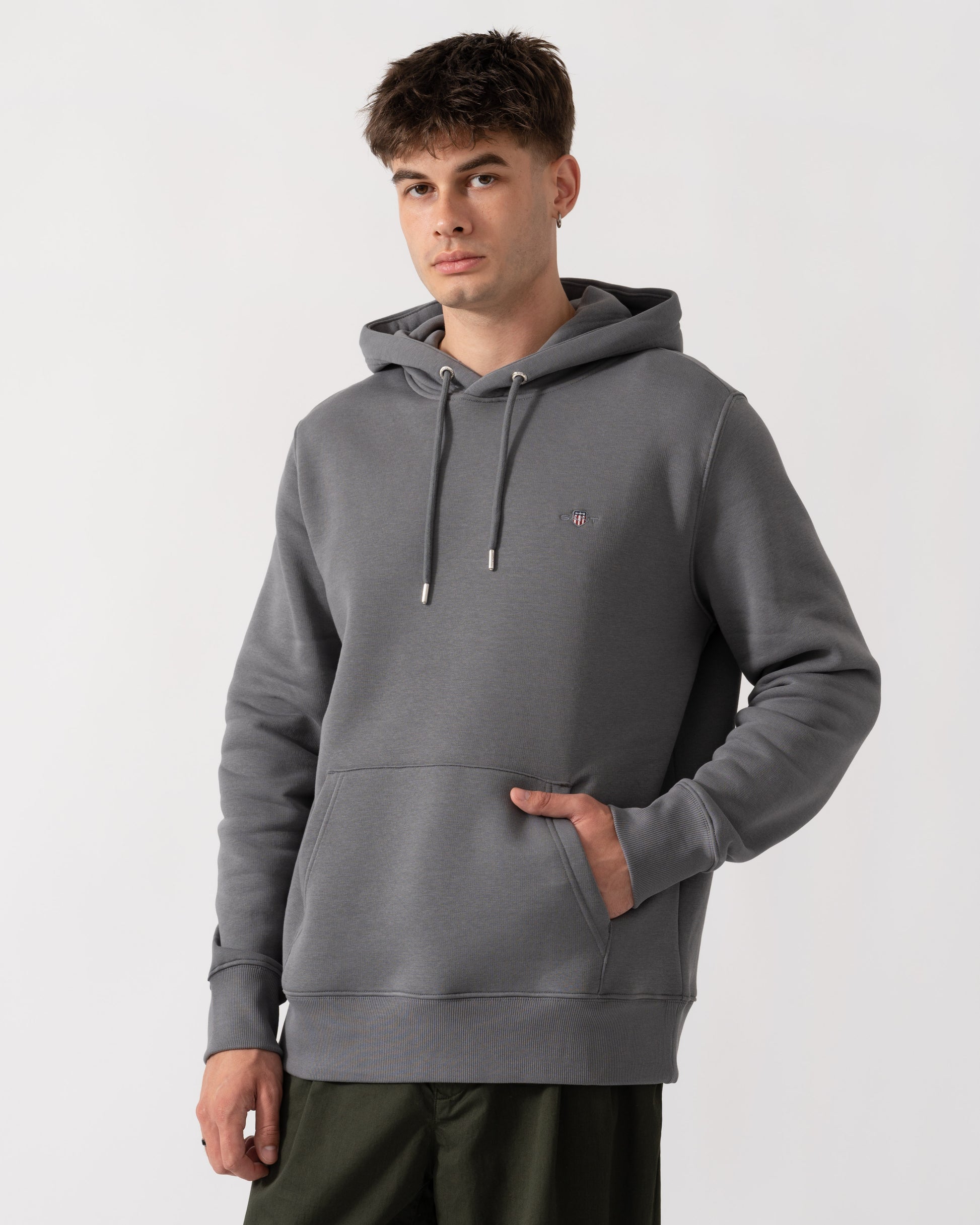 GANT Mens Regular Fit Shield Logo Pullover Hoodie - 38 Mid Grey main