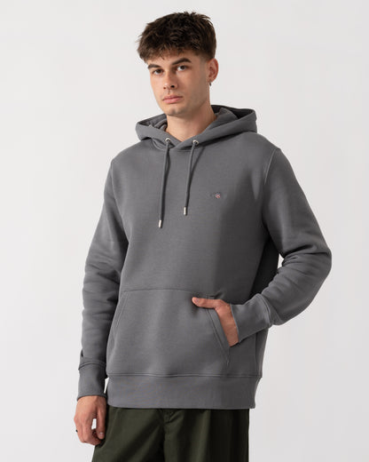 GANT Mens Regular Fit Shield Logo Pullover Hoodie - 38 Mid Grey main