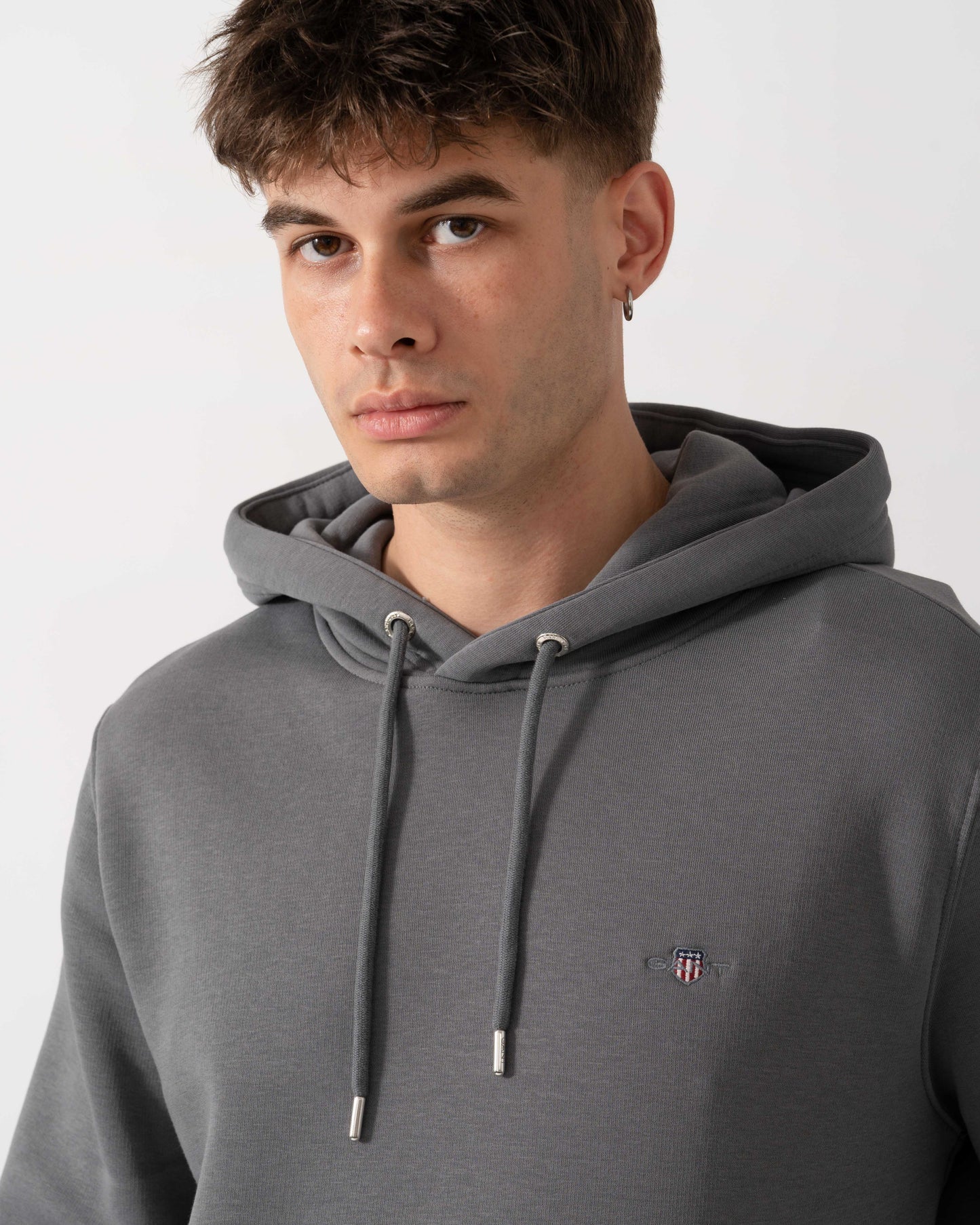 GANT Mens Regular Fit Shield Logo Pullover Hoodie - 38 Mid Grey logo