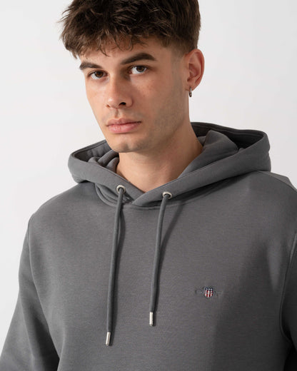GANT Mens Regular Fit Shield Logo Pullover Hoodie - 38 Mid Grey logo