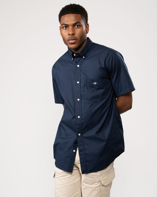 GANT Mens Regular Fit Short Sleeve Poplin Shirt - 410 Marine