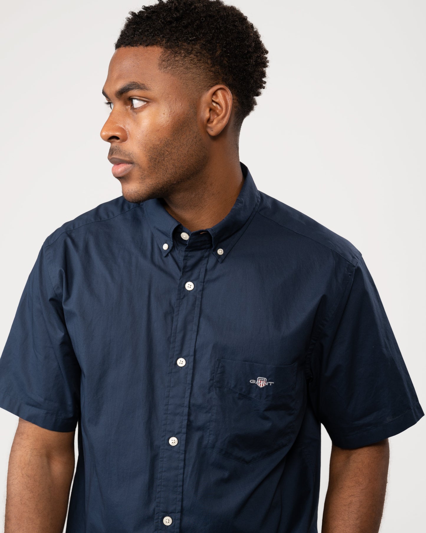 GANT Mens Regular Fit Short Sleeve Poplin Shirt - 410 Marine