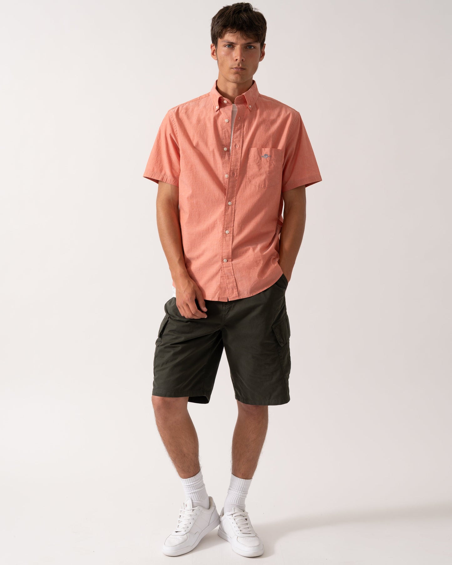 GANT Mens Regular Fit Short Sleeve Poplin Shirt - 845 Deep Orange