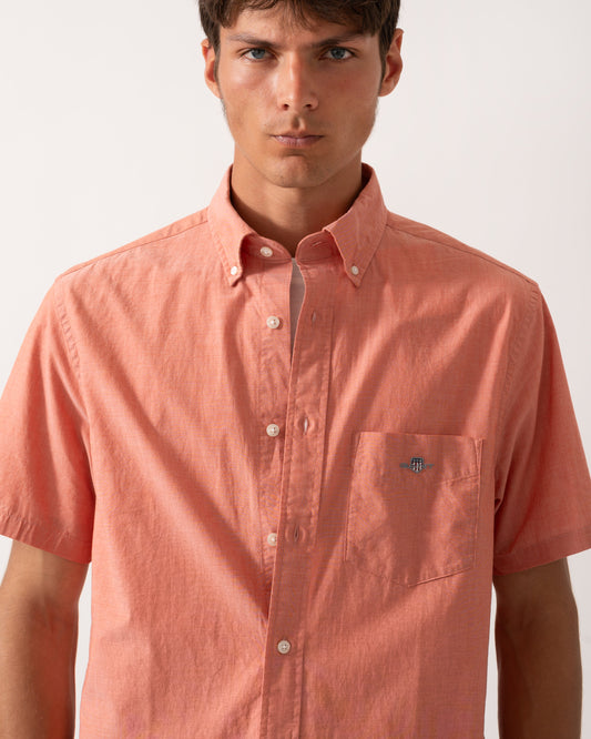 GANT Mens Regular Fit Short Sleeve Poplin Shirt - 845 Deep Orange