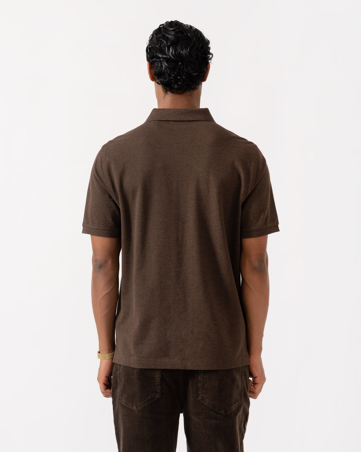 Back of the GANT Mens Regular Fit Short Sleeve Shield Logo Pique Polo - 284 Black Brown Melange