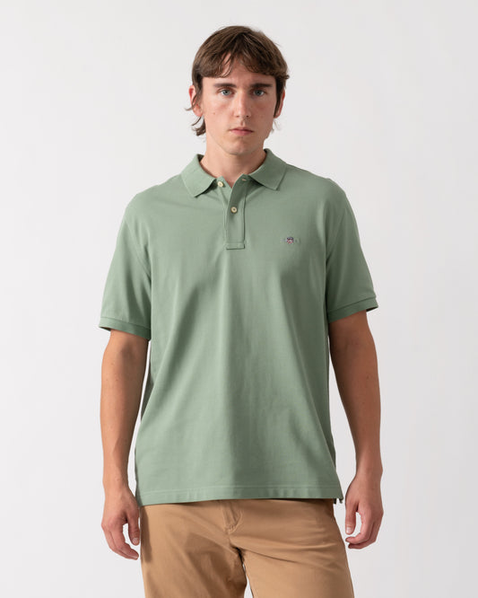 GANT Mens Regular Fit Short Sleeve Shield Logo Pique Polo - 308 Surplus Mint