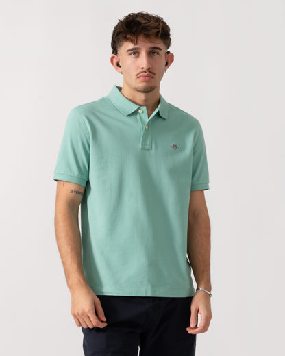 GANT Mens Regular Fit Short Sleeve Shield Logo Pique Polo - 323 Muted Turquoise main