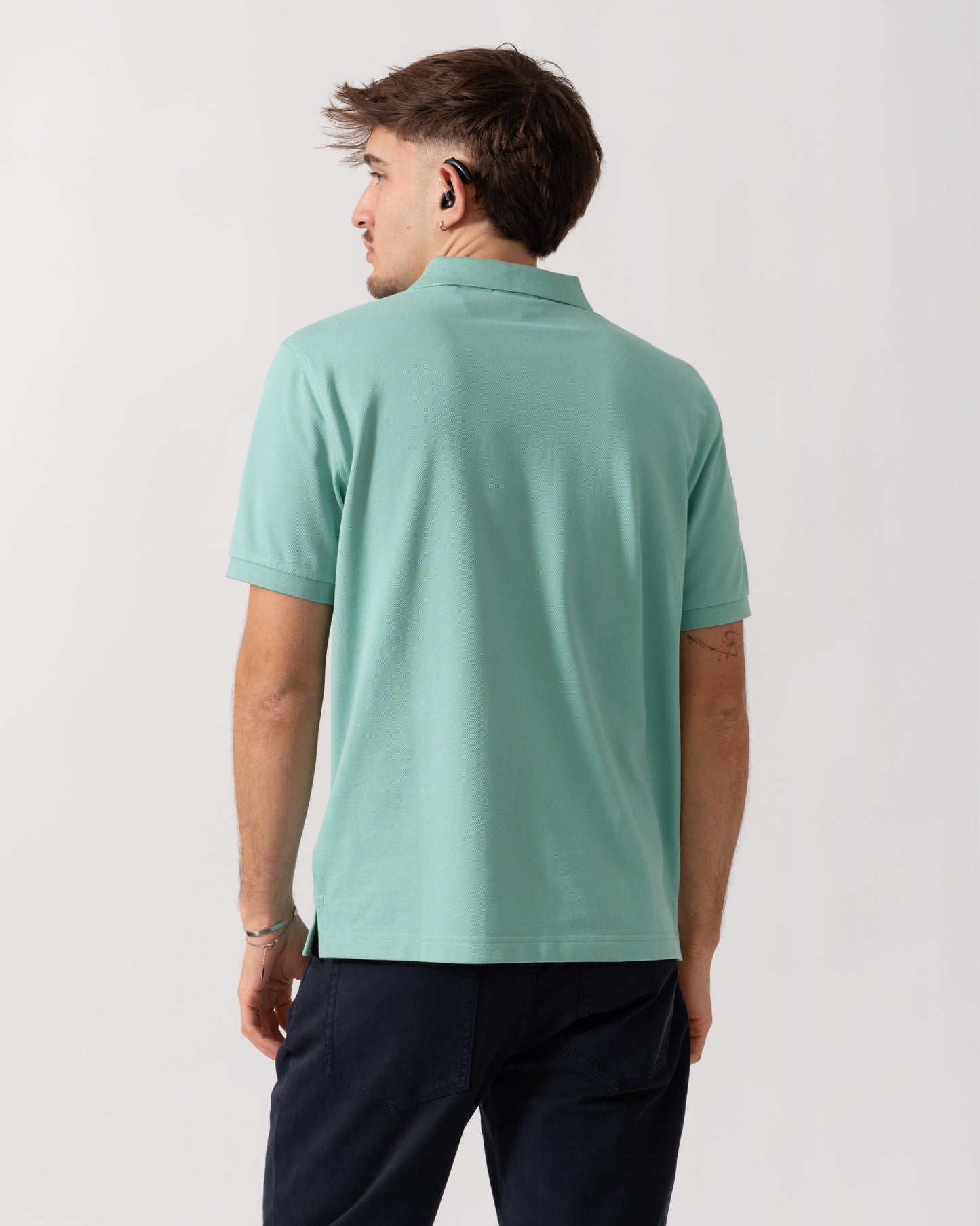 GANT Mens Regular Fit Short Sleeve Shield Logo Pique Polo - 323 Muted Turquoise back