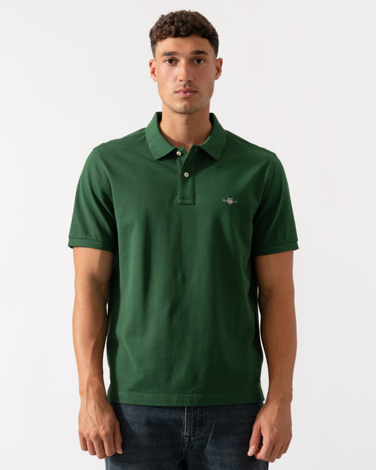 GANT Mens Regular Fit Short Sleeve Shield Logo Pique Polo - 338 Forest Green