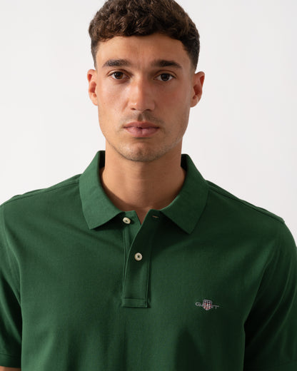 GANT Mens Regular Fit Short Sleeve Shield Logo Pique Polo - 338 Forest Green