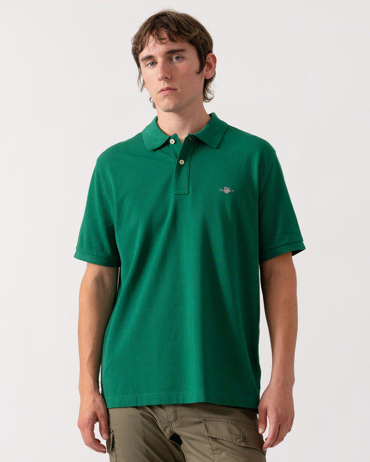 GANT Mens Regular Fit Short Sleeve Shield Logo Pique Polo - 344 Wild Green