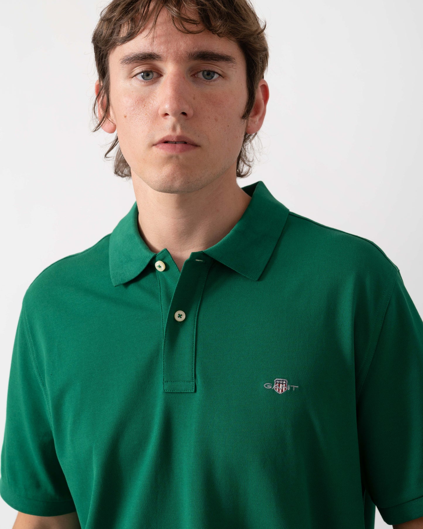GANT Mens Regular Fit Short Sleeve Shield Logo Pique Polo - 344 Wild Green