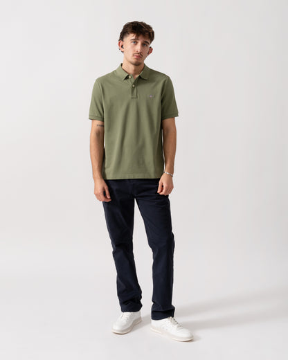 GANT Mens Regular Fit Short Sleeve Shield Logo Pique Polo - 379 Dry Herb Green