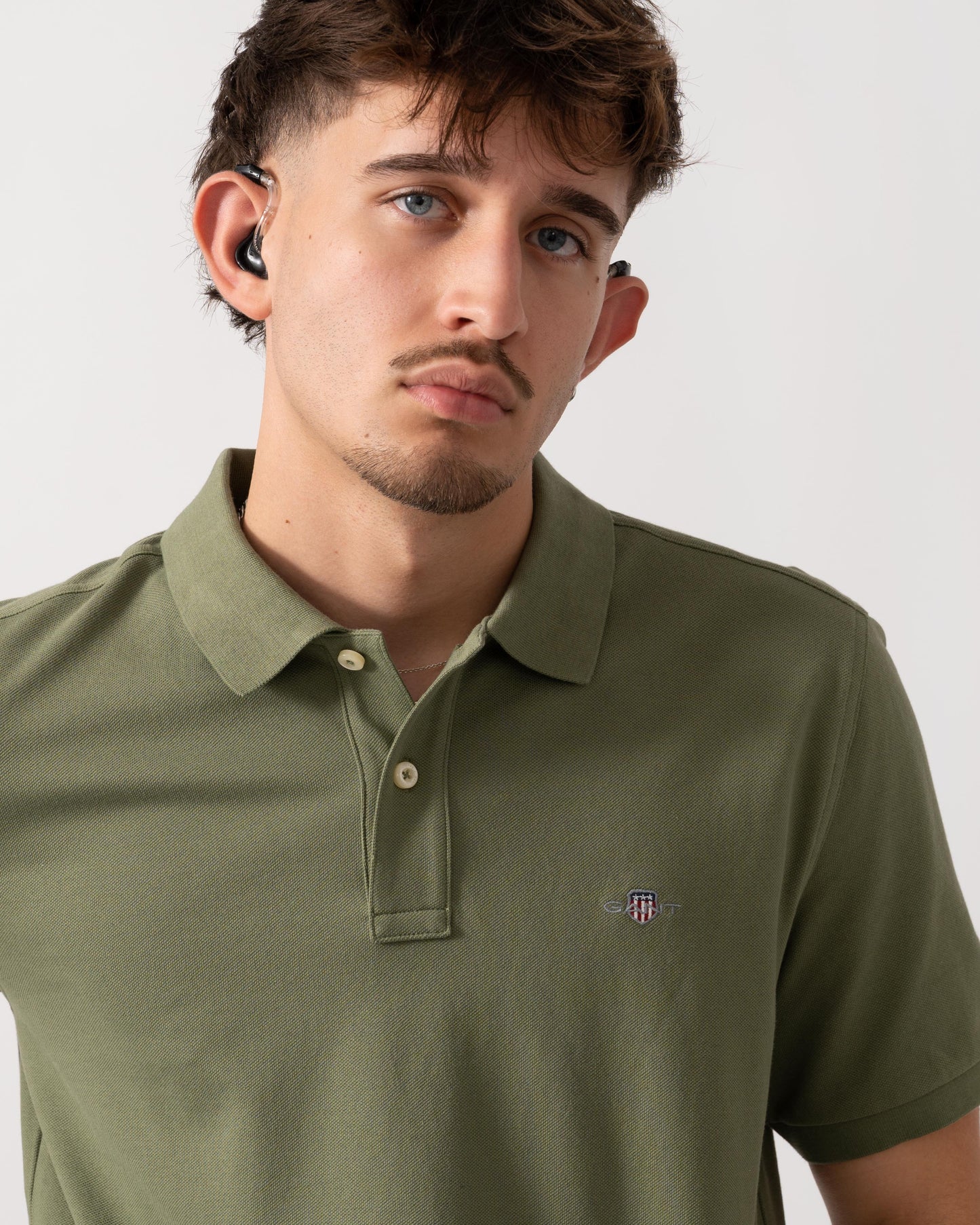 GANT Mens Regular Fit Short Sleeve Shield Logo Pique Polo - 379 Dry Herb Green
