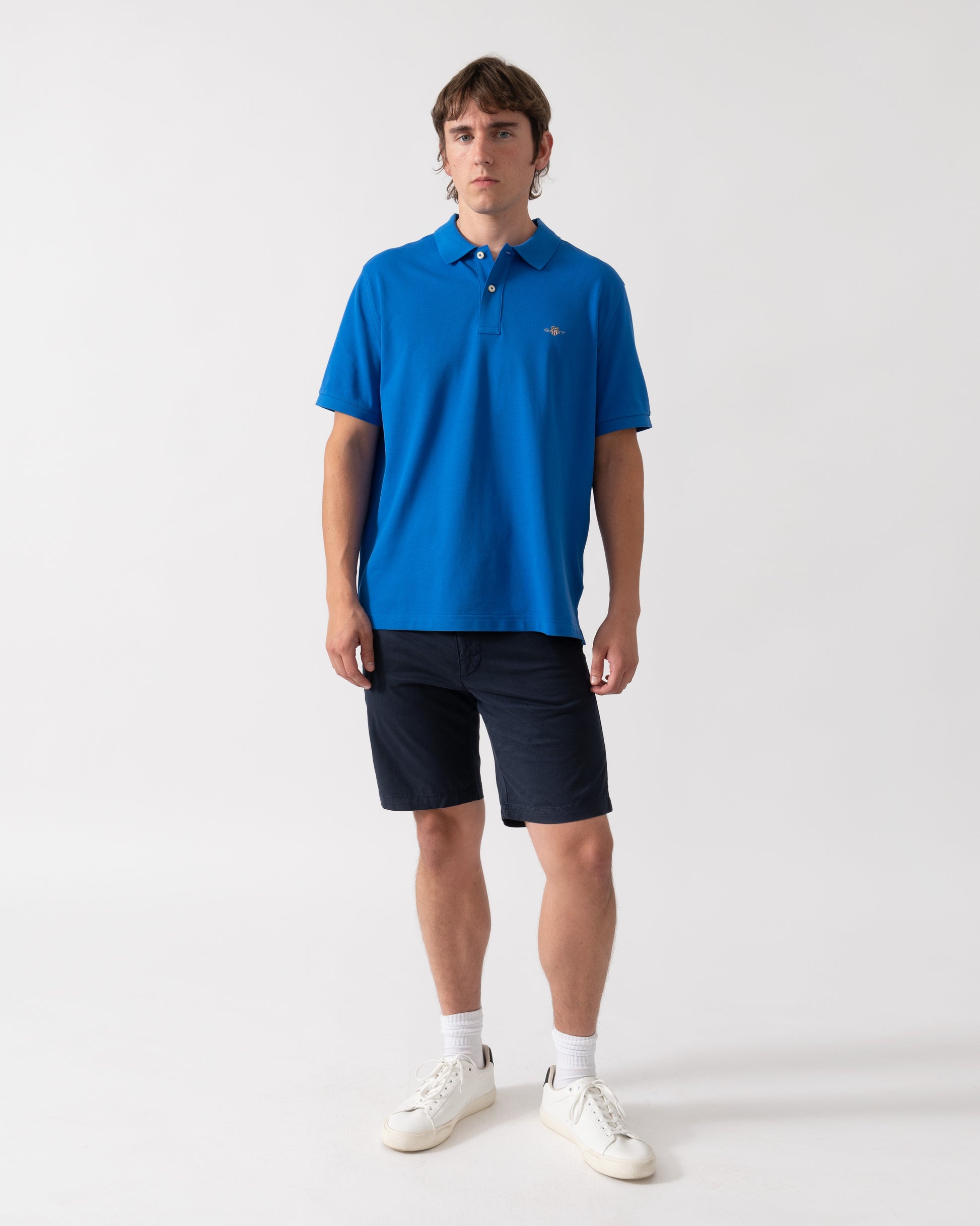 GANT Mens Regular Fit Short Sleeve Shield Logo Pique Polo - 422 Nautical Blue