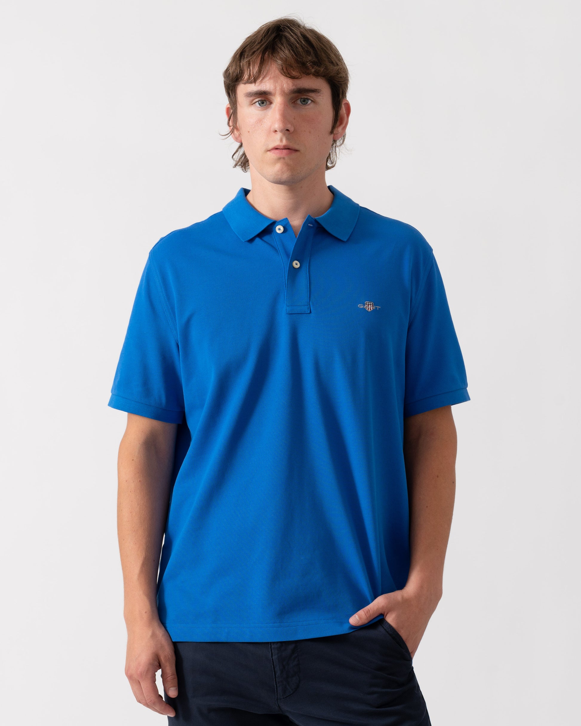 GANT Mens Regular Fit Short Sleeve Shield Logo Pique Polo - 422 Nautical Blue