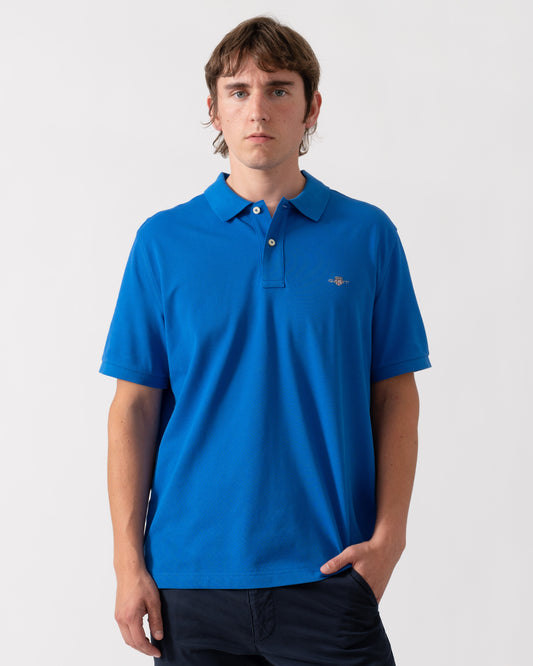GANT Mens Regular Fit Short Sleeve Shield Logo Pique Polo - 422 Nautical Blue