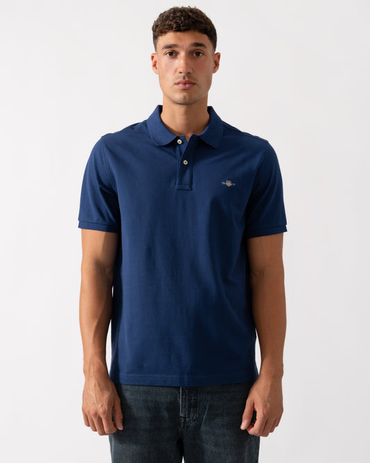 GANT Mens Regular Fit Short Sleeve Shield Logo Pique Polo - 423 Persian Blue