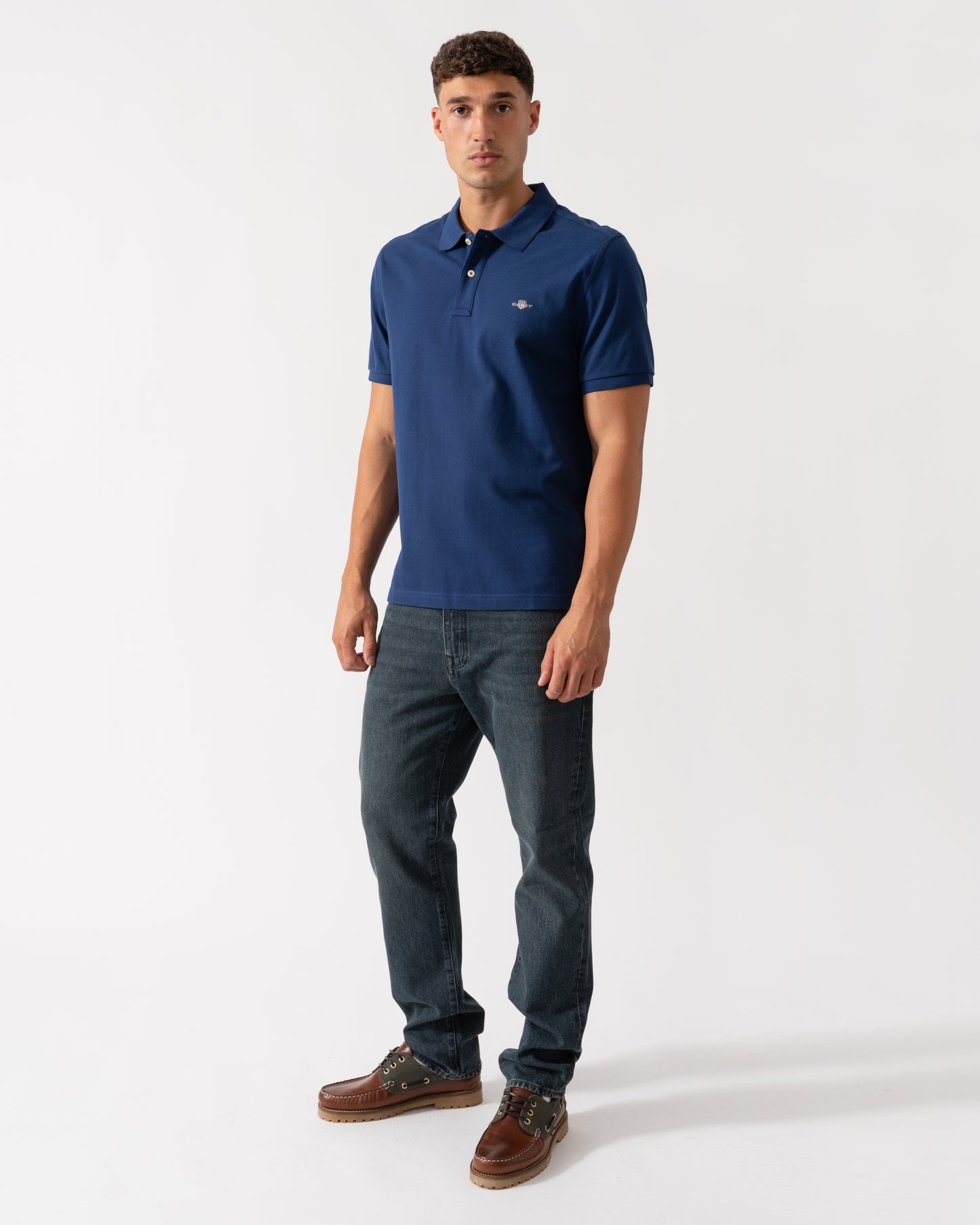 GANT Mens Regular Fit Short Sleeve Shield Logo Pique Polo - 423 Persian Blue